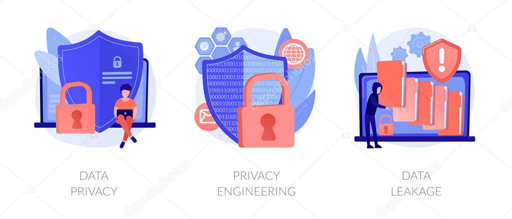 Database security software development. ID theft, hacking crime, computer malware. Data protection, information privacy, data stealing metaphors. Vector isolated concept metaphor illustrations