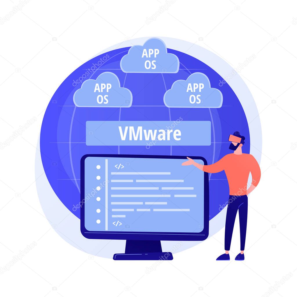 Cloud information storage. Collocated cloud computing. Data synchronization and harmonization. Available, accesssible, digital. Connected backup. Vector isolated concept metaphor illustration