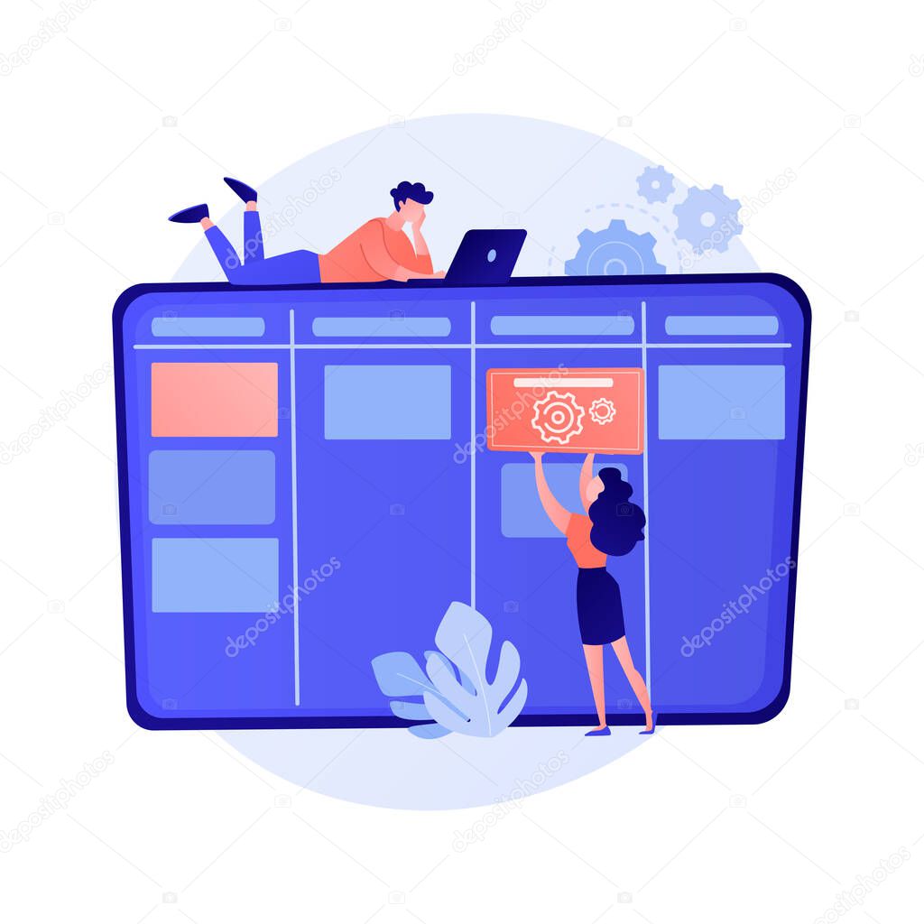 Scheduling. Forming and filling timetable. Digital calendar. Time management, arranging, controlling. Optimizing, effective plans organization. Vector isolated concept metaphor illustration