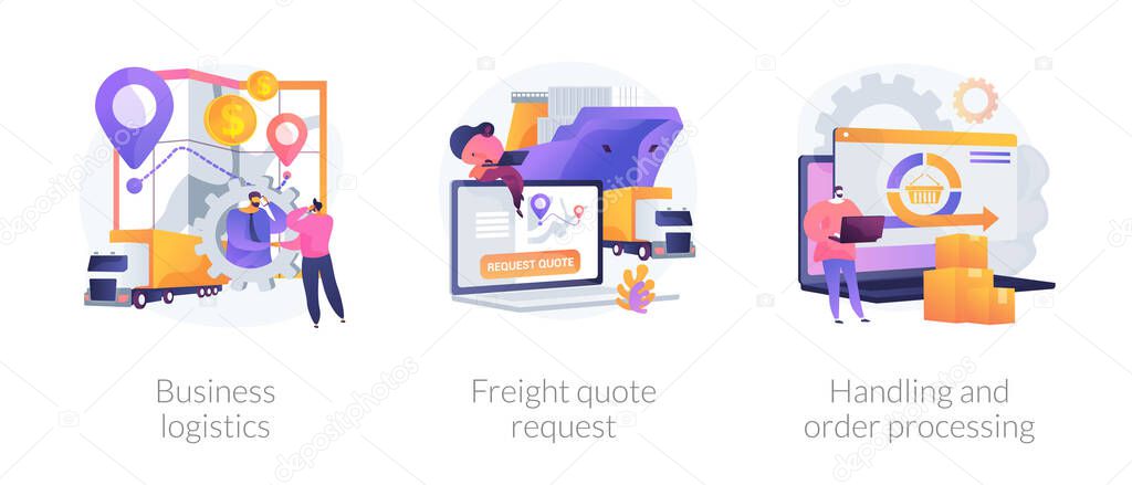 Smart logistics technologies abstract concept vector illustration set. Business logistics, freight quote request, handling and order processing, commercial delivery, documentation abstract metaphor.