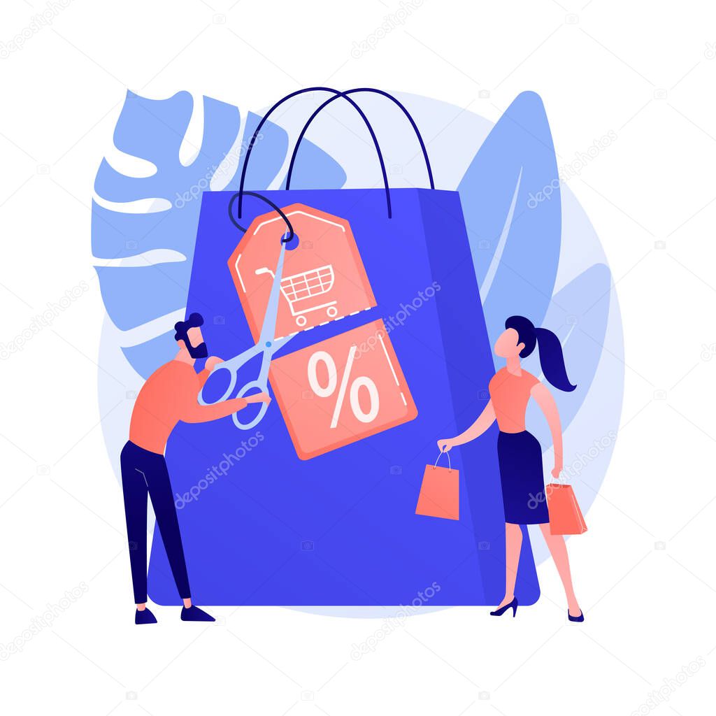 Shopping discounts and allowances cartoon web icon. Selling price reduction, retail sales, creative marketing. Special offer, customer attraction idea. Vector isolated concept metaphor illustration