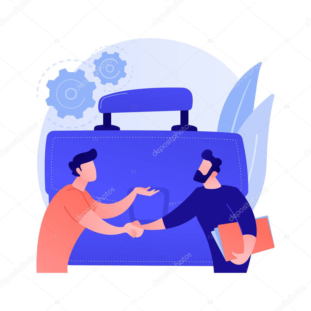 Collective creativity. Coworkers shaking hands. Partnership work, colleagues collaboration, business deal. Creative thinking, experience exchange. Vector isolated concept metaphor illustration