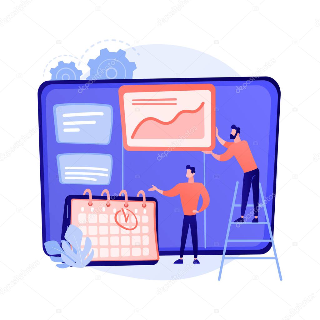 Kanban board with to do lists. Task and time management method. Project process, workflow optimization, organization. KPI performance efficiency. Vector isolated concept metaphor illustration