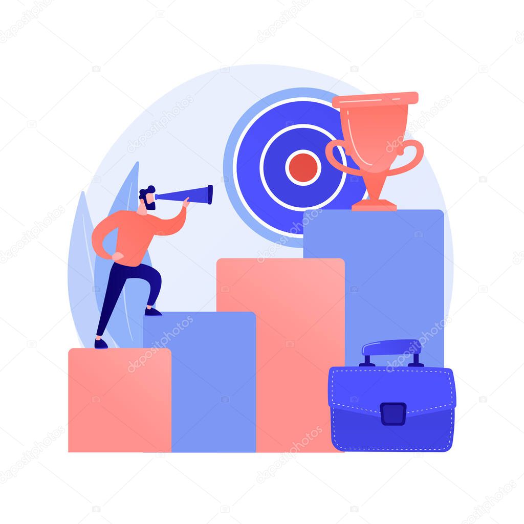 Business goals setting. Company development, increasing income, aiming for leadership. Businessman income boosting determination. Successful entrepreneur. Vector isolated concept metaphor illustration