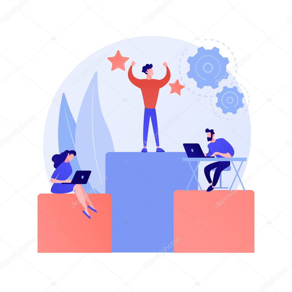 Business management, subordination, staff work organization. Firm departments, head office and subsidiaries. Executive and deputies cartoon characters. Vector isolated concept metaphor illustration.
