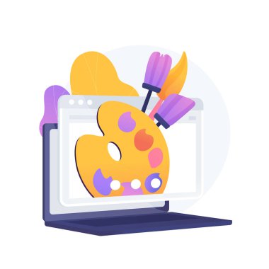 Sanal sanatlar ve el sanatları online dersler soyut konsept vektör illüstrasyonu. DIY öge üreticisi, karantinada becerileri geliştirme, çevrimiçi dersler, ücretsiz dersler, eğitim platformu soyut metaforu.