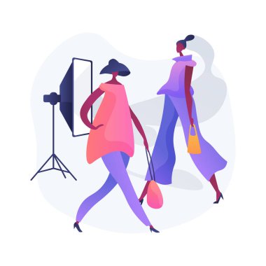 Modellik ajansı soyut konsept vektör çizimi. Moda endüstrisi, model ajansı, modellik şirketi hizmetleri, çekim kadrosu, erkek ve kadın modeller için açık çağrı soyut metafor.