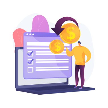 Pasif kazanç. Kişisel banka hesabı. Eski bir takas. Kitle fonlama, fon toplama, yatırım transferi. İnternetten gelir elde etmek. İnternetten ödeşme. Vektör izole kavram metaforu.