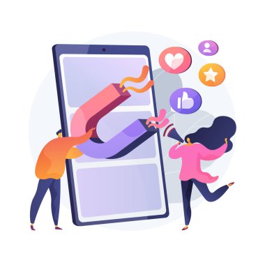 Nişan pazarlaması soyut konsept vektör çizimi. İnternet pazarlaması, katılım yönetimi, aktif katılım, çevrimiçi ticaret, smm stratejisi, etkileşimli içerik soyut metaforu.