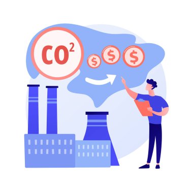 Temiz ekonomi. Çevre dostu tesis. Fabrika tarafından tüketilen CO2. Kirliliği azaltmak, çevreyi kurtarmak, güvenli imalat. Dioksit karbon kullanımı. Vektör izole kavram metaforu.