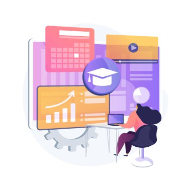 Yönetim sistemi soyut konsept vektör çizimi öğreniliyor. Eğitim teknolojisi, çevrimiçi öğrenim dağıtımı, yazılım uygulaması, eğitim kursu, özel ders programı soyut metaforu.