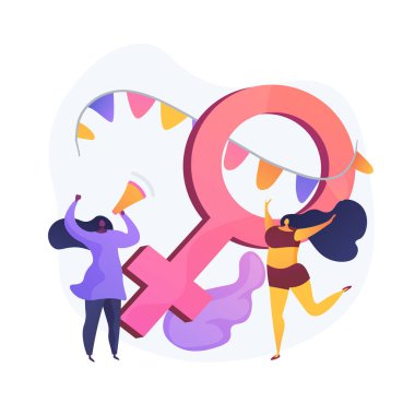 Feminizm. Kadın haklarının korunması. Sosyal ve politik hareket. İdeoloji, ataerkil düzen, cinsiyet ayrımcılığı. Cinsiyet eşitliği. Kadın eylemciler. Vektör izole kavram metaforu.