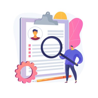 Soyut konsept vektör illüstrasyonunu yazmaya devam edin. Metin yazma servisi, CV, özgeçmiş yazmada profesyonel yardım, kapak yazısı, aday profili, kariyer özeti soyut metafor.