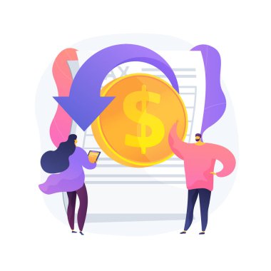 Vergi evrakları. Gelir beyannamesi. Para transferi süreci. Muhasebe danışmanlığı. Muhasebe süreci, fatura ödemesi, mali analiz. Vektör izole kavram metaforu