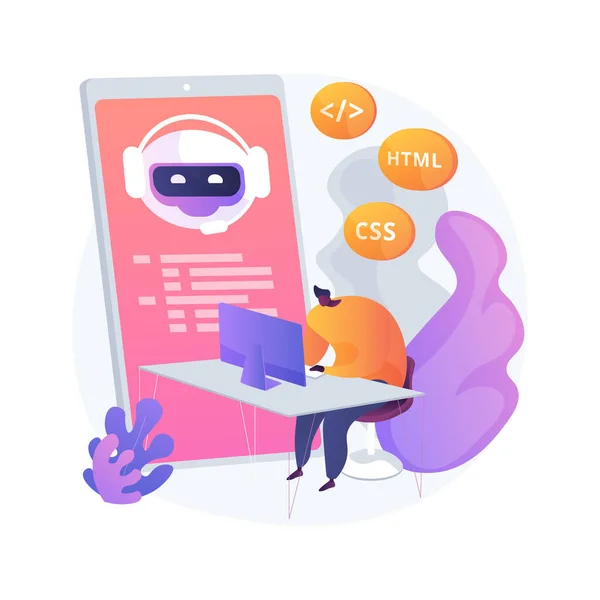 Java開発者 スマートフォンのソフトウェア Javascriptコーディング アプリケーションの書き込み Cssプログラミング Htmlソースコードの改ざん モバイル プログラム ベクトル分離概念隠喩図 — ストックベクタ