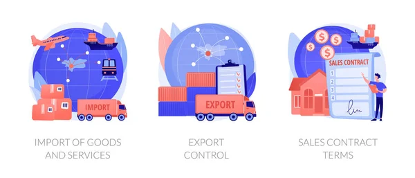 Mondiale Handel Distributie Logistieke Metaforen Goederen Diensten Import Exportcontrole Verkoop — Stockvector