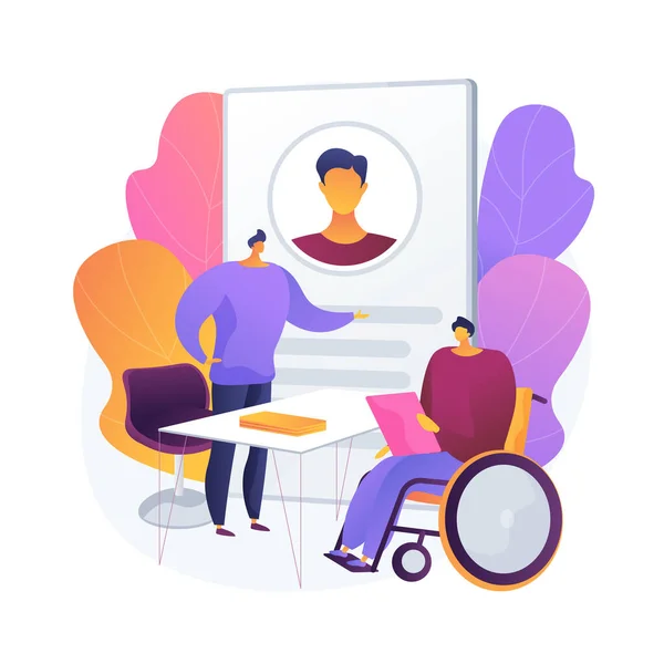 Απασχόληση Των Ατόμων Ειδικές Ανάγκες Συνέντευξη Ανάπηρο Άτομο Αναπηρική Καρέκλα — Διανυσματικό Αρχείο