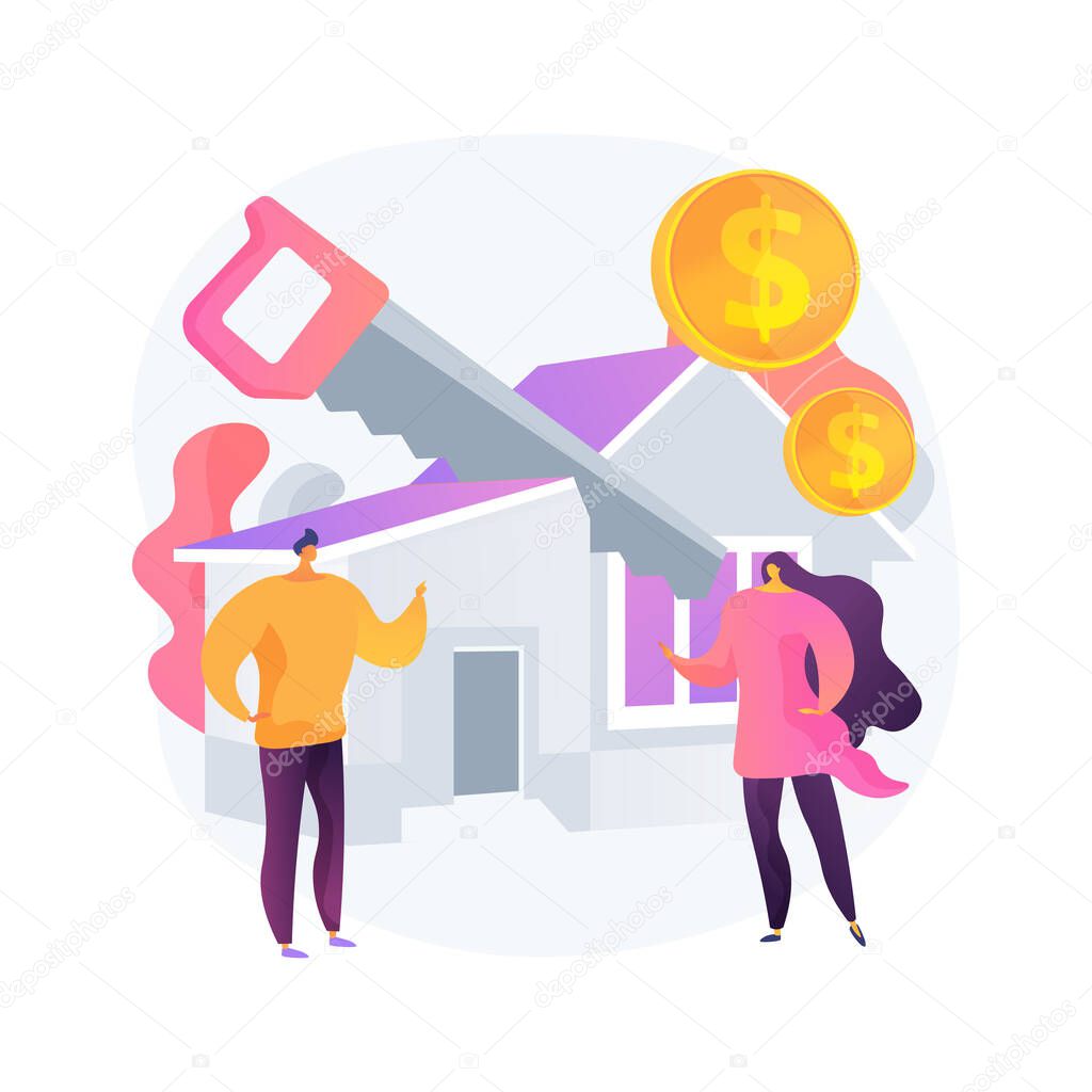 Property division abstract concept vector illustration. Divorce property agreement, division between spouses, separation process, lawyer service, legal equitable distribution abstract metaphor.