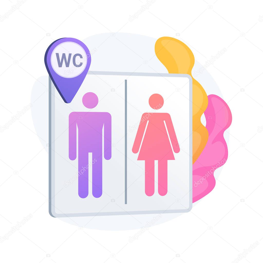 Public restrooms location. Toilet sign, male and female washrooms, WC and geotag symbol. Gentleman and lady silhouettes on lavatory signboard. Vector isolated concept metaphor illustration