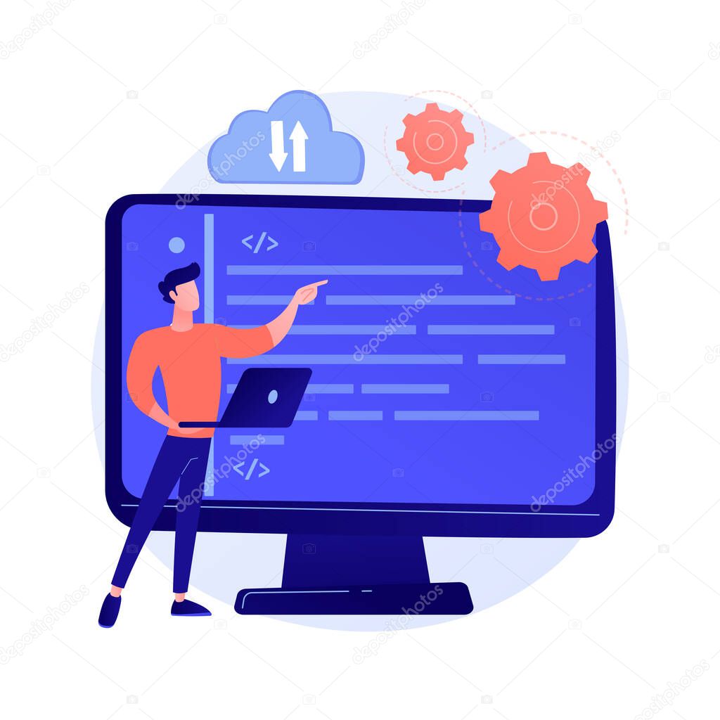 Uploading to cloud storage. Wireless access to information. Online service, global hosting, virtual space. Available and secure desktop. Vector isolated concept metaphor illustration.