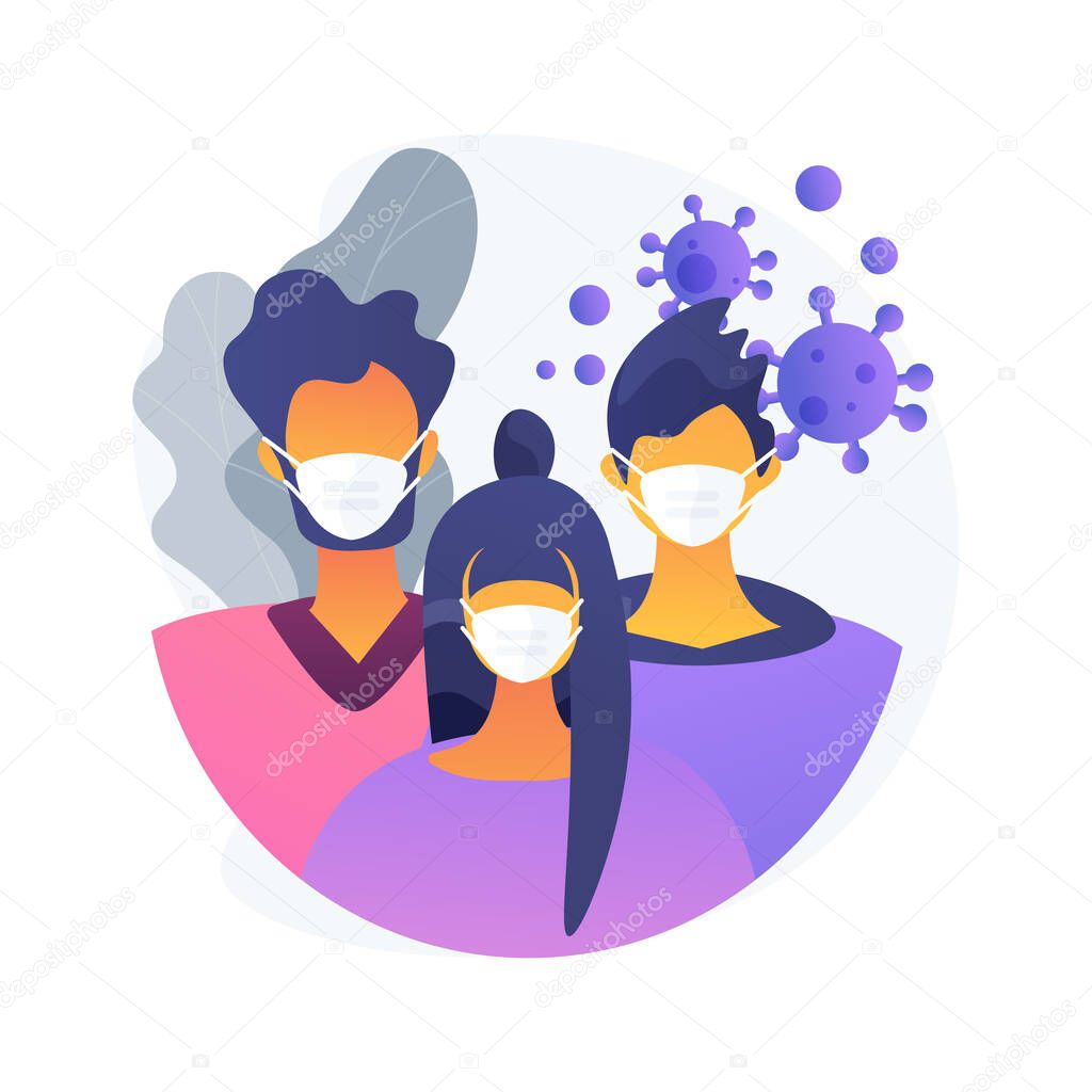 Wear a mask abstract concept vector illustration. Virus spread prevention measures, social distance, exposure risk, coronavirus symptoms, personal protection, infection fear abstract metaphor.