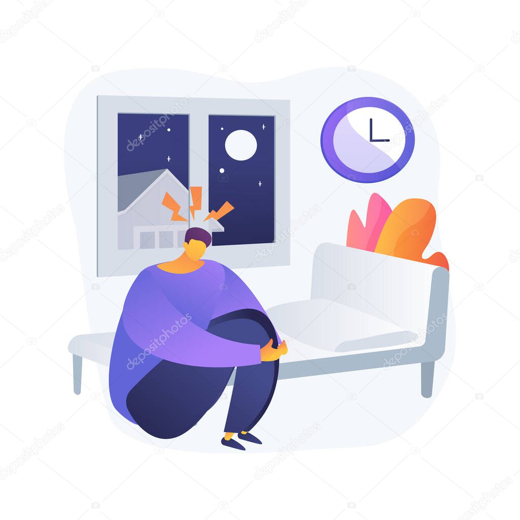 Sleep behavior disorder abstract concept vector illustration. Sleep disorder diagnostics, sleeping behavior, REM problem, disturbance treatment, rapid eye movement, symptom abstract metaphor.