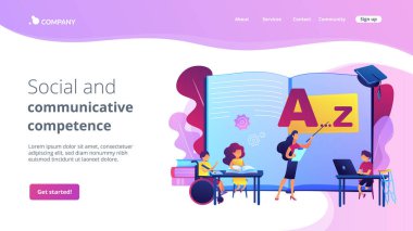 Okulda okuyan engelli çocuklar. Öğrenme programı. Özel eğitim, sosyal ve iletişimsel yeterlilik, kapsayıcı çevre konsepti. Web sitesi indirme web sayfası şablonu.