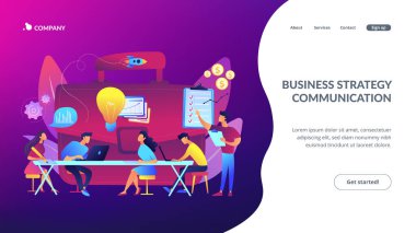 Meslektaşlar toplantısı. Takım beyin fırtınası yapıyor. Şirket eğitimi. İş brifingi, takım çalışması iş stratejisi iletişim konsepti. Web sitesi indirme web sayfası şablonu.