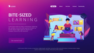 Öğrenci merkezi eğitim, bilgi edinme, uzaktan mezuniyet. Isırık büyüklüğünde öğrenme, kendi hızında öğrenme, esnek öğrenme süreci konsepti. Web sitesi indirme web sayfası şablonu.