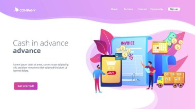 Çevrimiçi alışveriş uygulaması, teslimat servisi, ulaşım işi. Ön ödeme şartları, peşin ödeme, peşin ödeme koşulları konsepti. Web sitesi indirme web sayfası şablonu.