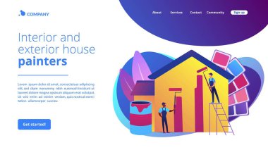 Dış tadilat yapılıyor. Ressam hizmetleri, en iyi konut ve ticari tablo, iç ve dış boyacılar konsepti. Web sitesi indirme web sayfası şablonu.