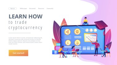 Finansal okuryazarlık eğitimi, işletme okulu. Kripto para ticareti kursları, kripto ticaret akademisi, kripto para birimi konseptini öğrenmek. Web sitesi indirme web sayfası şablonu.