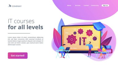 Software development. Programming, coding learning. Information technology courses, IT courses for all levels, computing and hi tech course concept. Website homepage landing web page template. clipart svg vector 