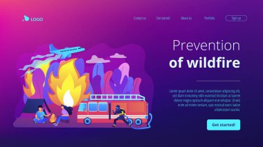 İtfaiyeci acil servisi. Hortum karakterli bir itfaiyeci. Yangın önleme, orman ve çimen yangını, yangın güvenliği mühendisliği konsepti. Web sitesi indirme web sayfası şablonu.