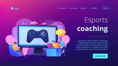 Bilgisayar oyunu endüstrisi, siber spor eğitimi. Esports koçluğu, profesyonel oyunculardan alınan dersler, esport antrenörlüğü platformu, profesyonel bir konsept gibi oynamak. Web sitesi indirme web sayfası şablonu.