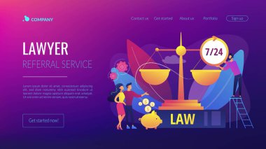 Avukat şirketi, hukuki danışmanlık ve destek. Noter müşterileri. Yasal hizmetler, avukat sevk hizmetleri, profesyonel hukuki yardım kavramı. Web sitesi indirme web sayfası şablonu.