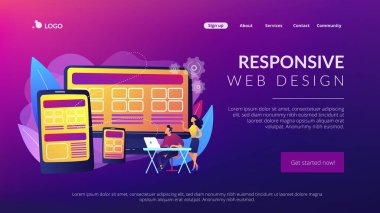 Uyumlu mobil uygulama arayüzü, web optimizasyonu. Tepkili web tasarımı, ilgili web sitesi geliştirme, tüm ekran konsepti için iyi UX. Web sitesi indirme web sayfası şablonu.