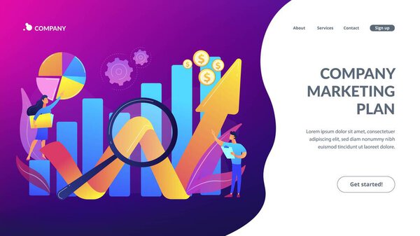 Business development strategy evaluation. Competitive analysis, strengths and weaknesses of your competition, company marketing plan concept. Website homepage landing web page template.