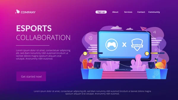 Cybersport Competitie Branded Game Spelers Spelen Esports Samenwerking Ondersteunt Partnerschap — Stockvector