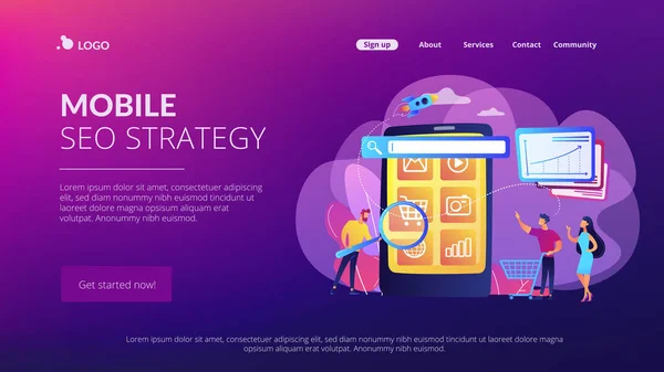 Commerce Werbekampagne Für Internet Einkäufe Mobile Medienoptimierung Mobile Seo Strategie — Stockvektor