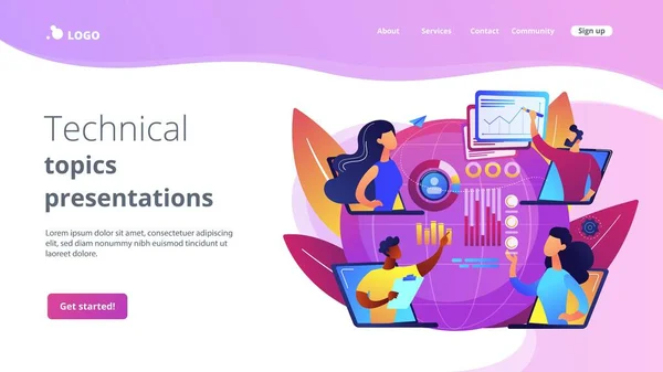Digital Utbildning Internetkonferens Online Tech Föredrag Tekniska Ämnen Presentationer Tech — Stock vektor