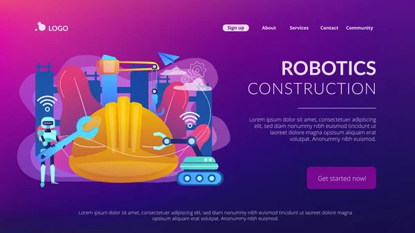 Roboter Mit Schraubenschlüssel Und Roboterarm Auf Der Baustelle Roboterbau Digitale — Stockvektor