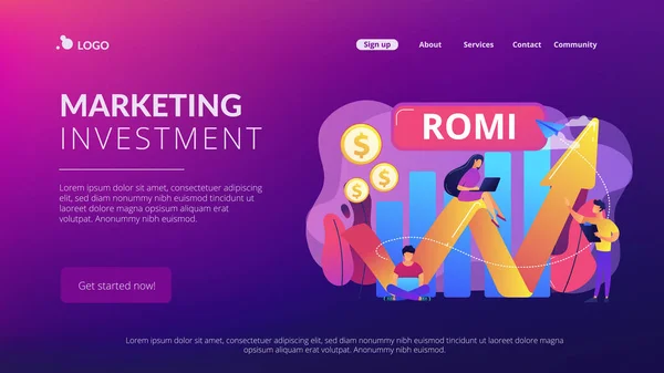 Gráfico Eficácia Investimento Marketing Pessoas Pequenas Investimento Marketing Retorno Sobre — Vetor de Stock