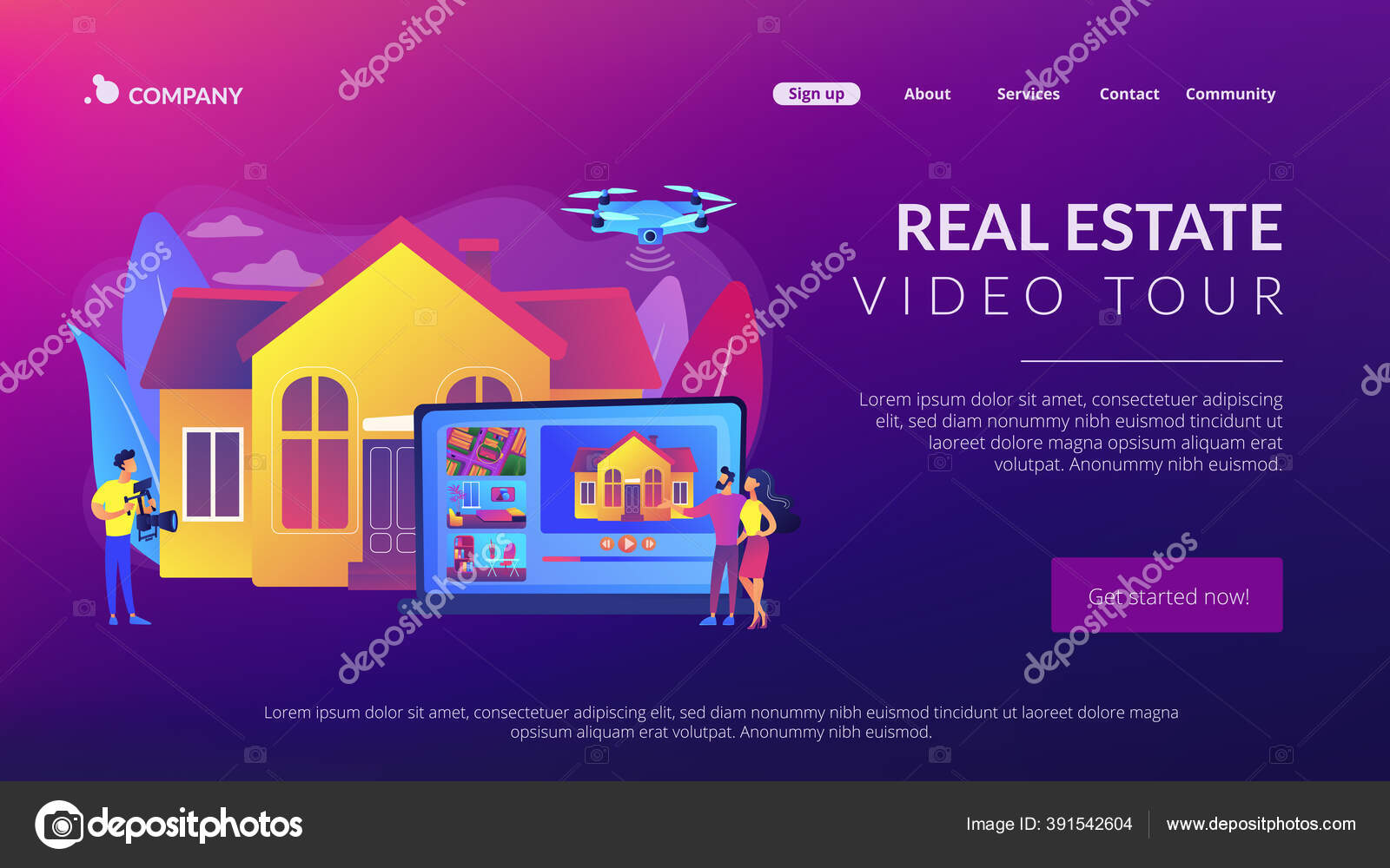 Real estate video tour concept landing page Stock Vector Image by