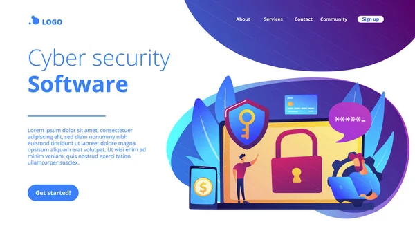 Cyber security software concept landing page. — Stockový vektor