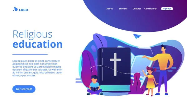 Campo estivo religioso concept landing page. — Vettoriale Stock