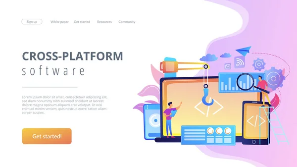 Концепція крос-платформової розробки landing page . — стоковий вектор