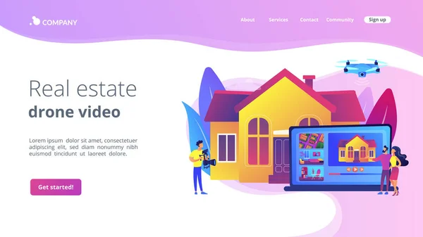 Real estate video tour concept landing page — Stock Vector