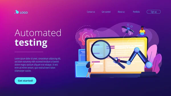 Automatisiertes Testkonzept Landing Page. — Stockvektor