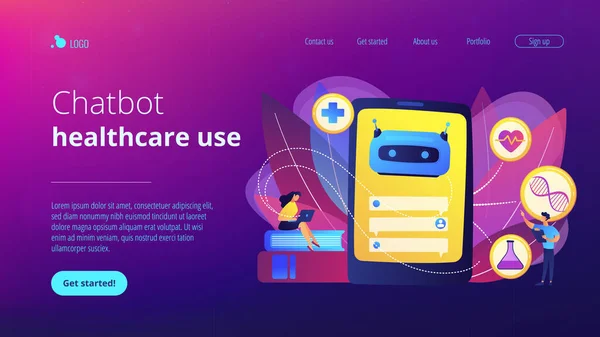 Chatbot em Healthcareconcept landing page . — Vetor de Stock